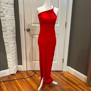 Lulu's Vibrant Red One-Shoulder Gown